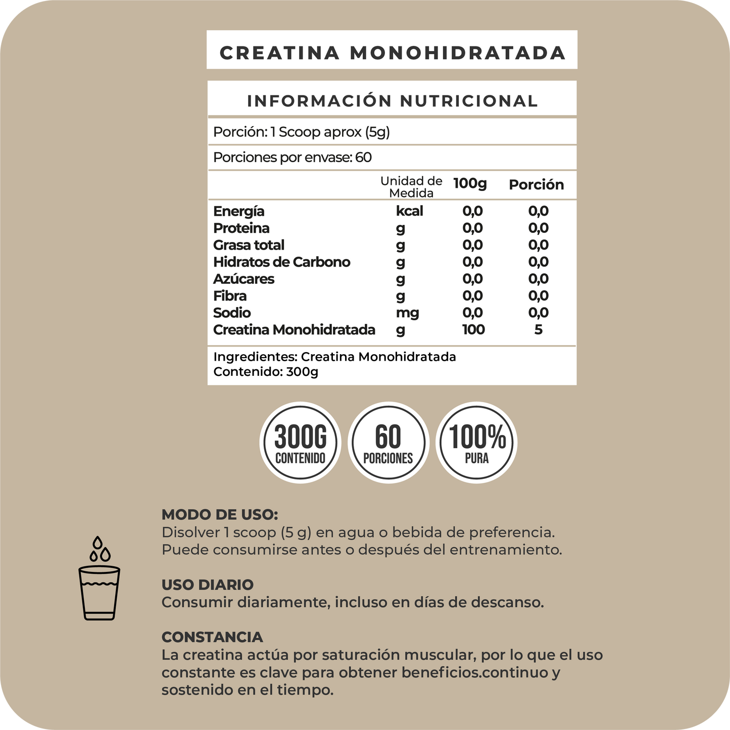 Creatina Monohidratada Pura 300g